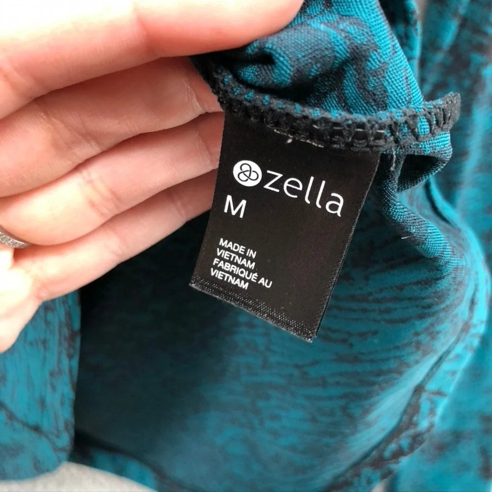Zella Pullover Womens Medium Teal Black Abstract Quarter Zip Long Sleeve Thumb